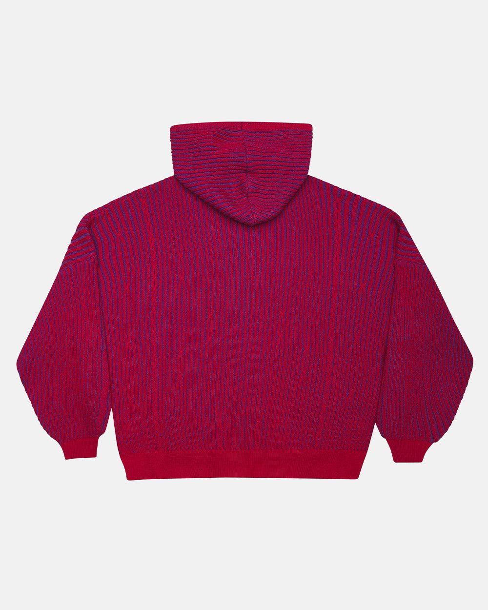 VIBE JUNCTION KNIT BLUE & RED - blue and red ribbed knit sweater, back view - Cold Culture #packshot