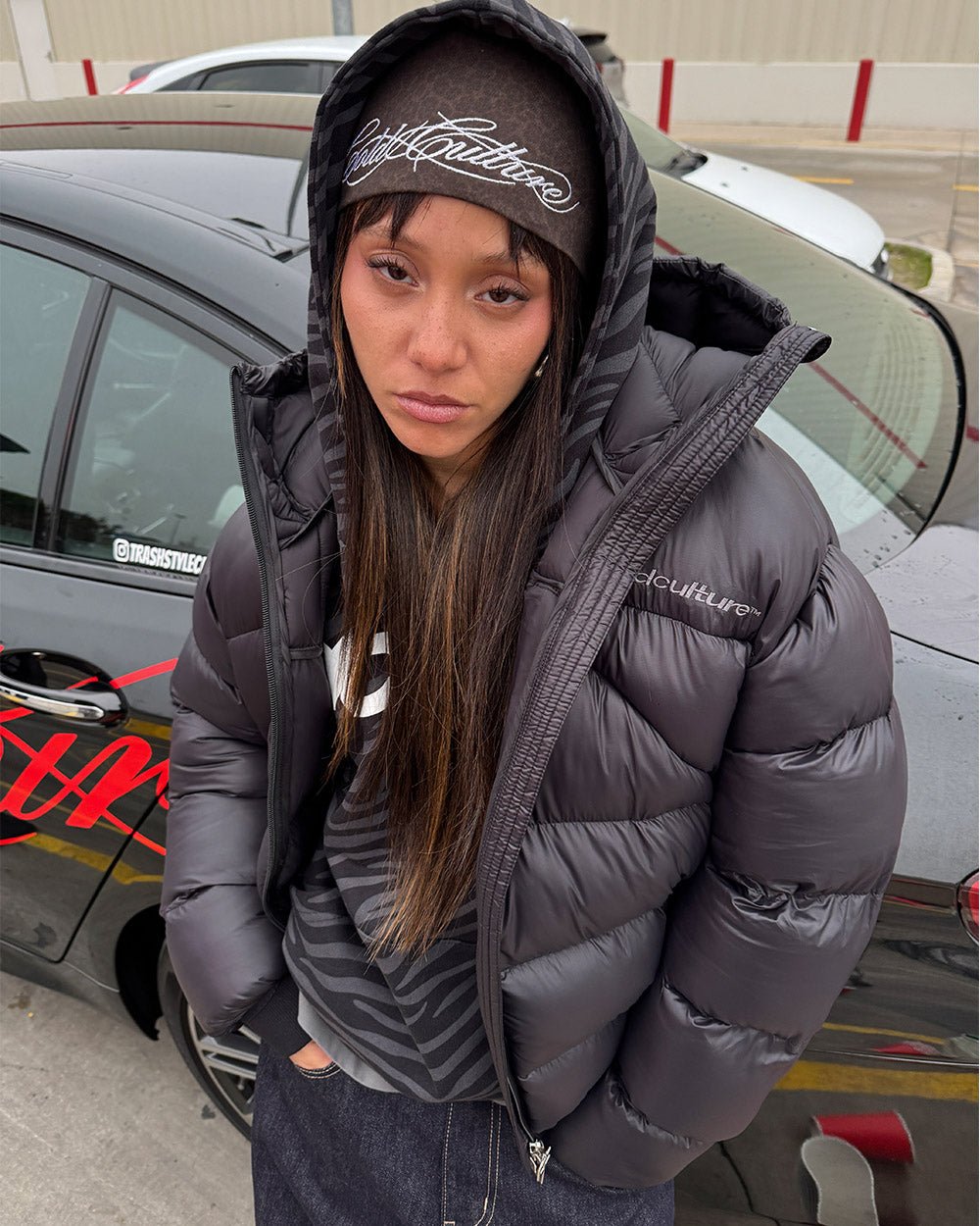WAFFLE BEANIE BLACK - black waffle knit beanie, street style shot - Cold Culture #woman