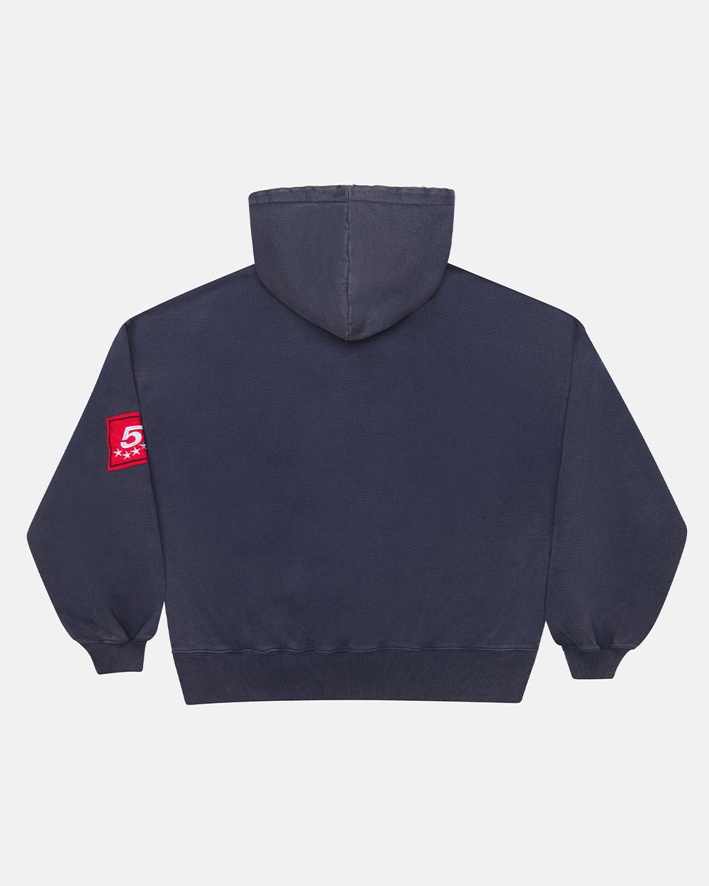 WALKER HOODIE DARK BLUE - dark blue hoodie with patches, back view - Cold Culture #packshot