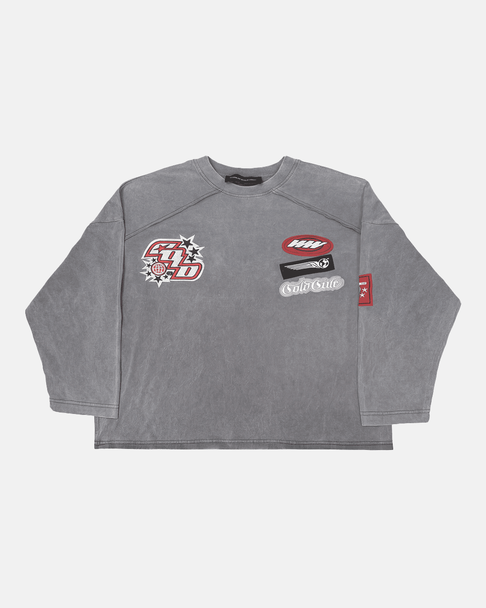 WALKER LONGSLEEVE LIGHT GREY - washed grey longsleeve tee, front view - Cold Culture #packshot
