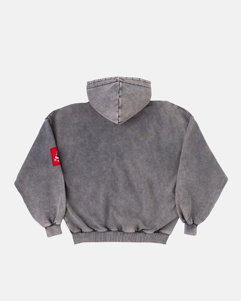 WALKER ZIP HOODIE WASHED BLACK - washed grey zip hoodie with patches, back view - Cold Culture #packshot