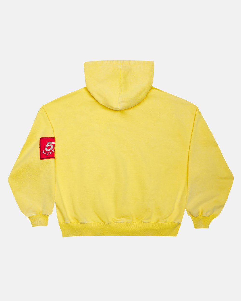 WALKER ZIP HOODIE YELLOW - yellow zip-up hoodie with patches, back view - Cold Culture #packshot