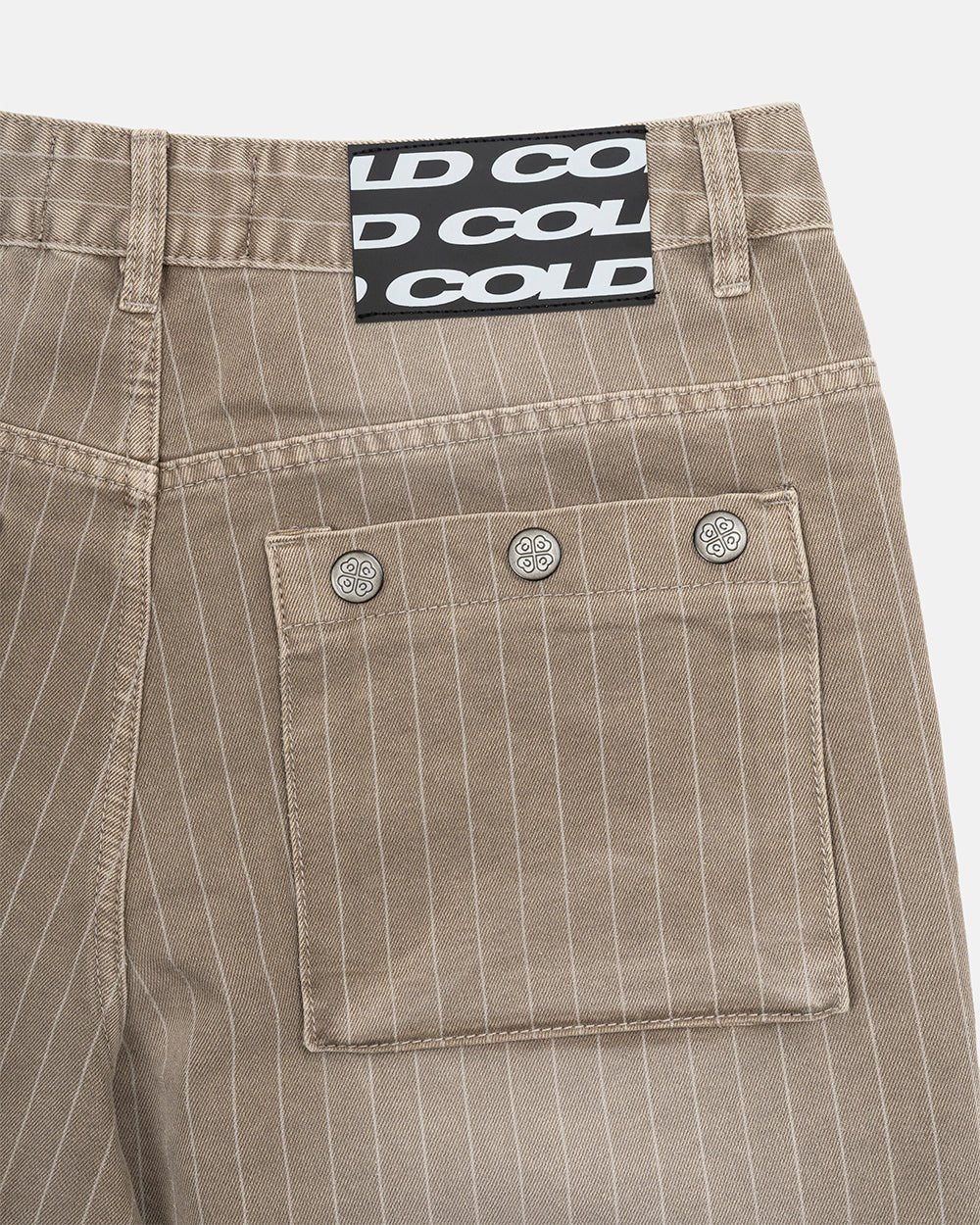WASHED CASINO V1 PANTS BEIGE - beige pinstripe washed pants, detail close-up - Cold Culture