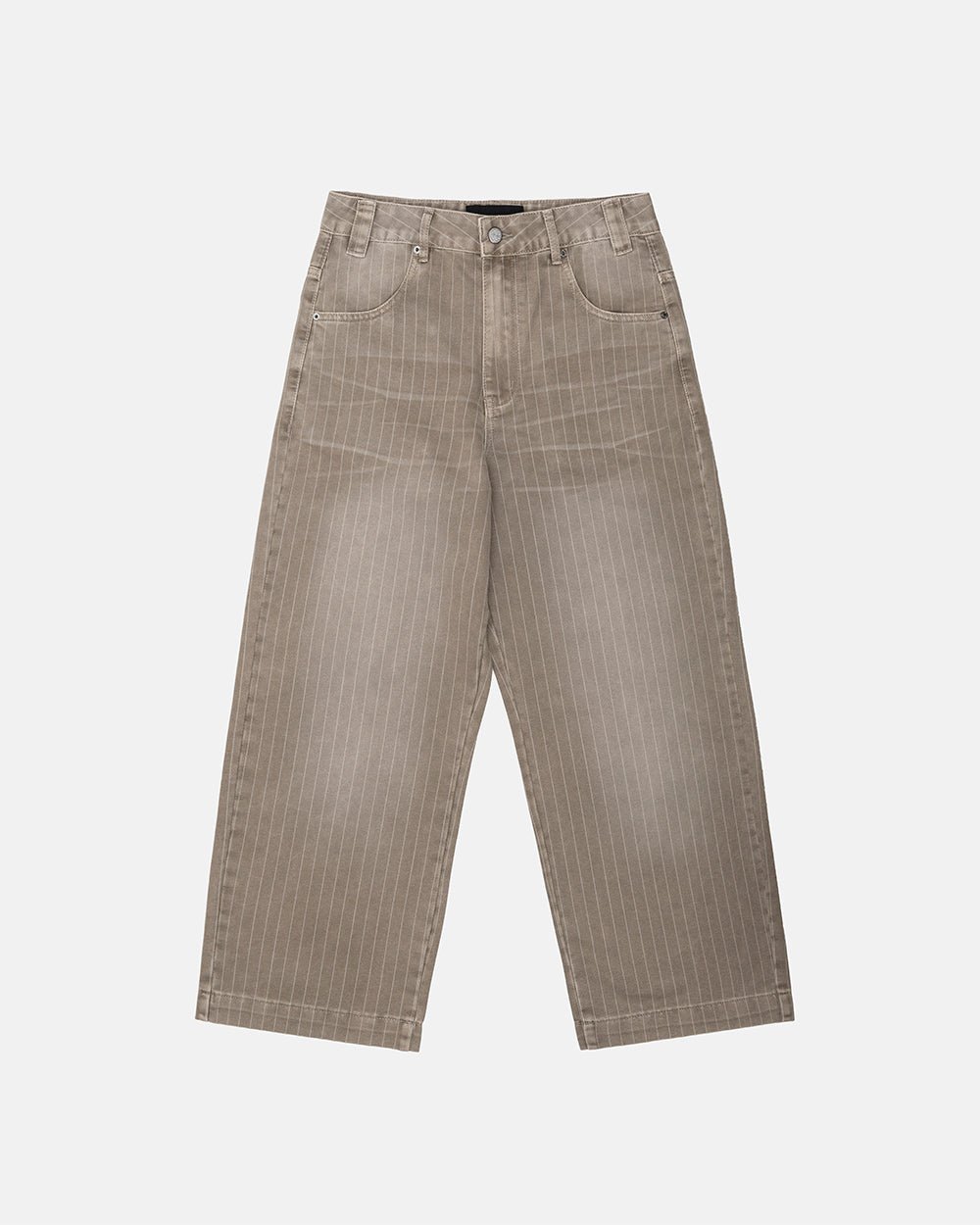 WASHED CASINO V1 PANTS BEIGE - beige pinstripe washed pants, front view - Cold Culture #packshot