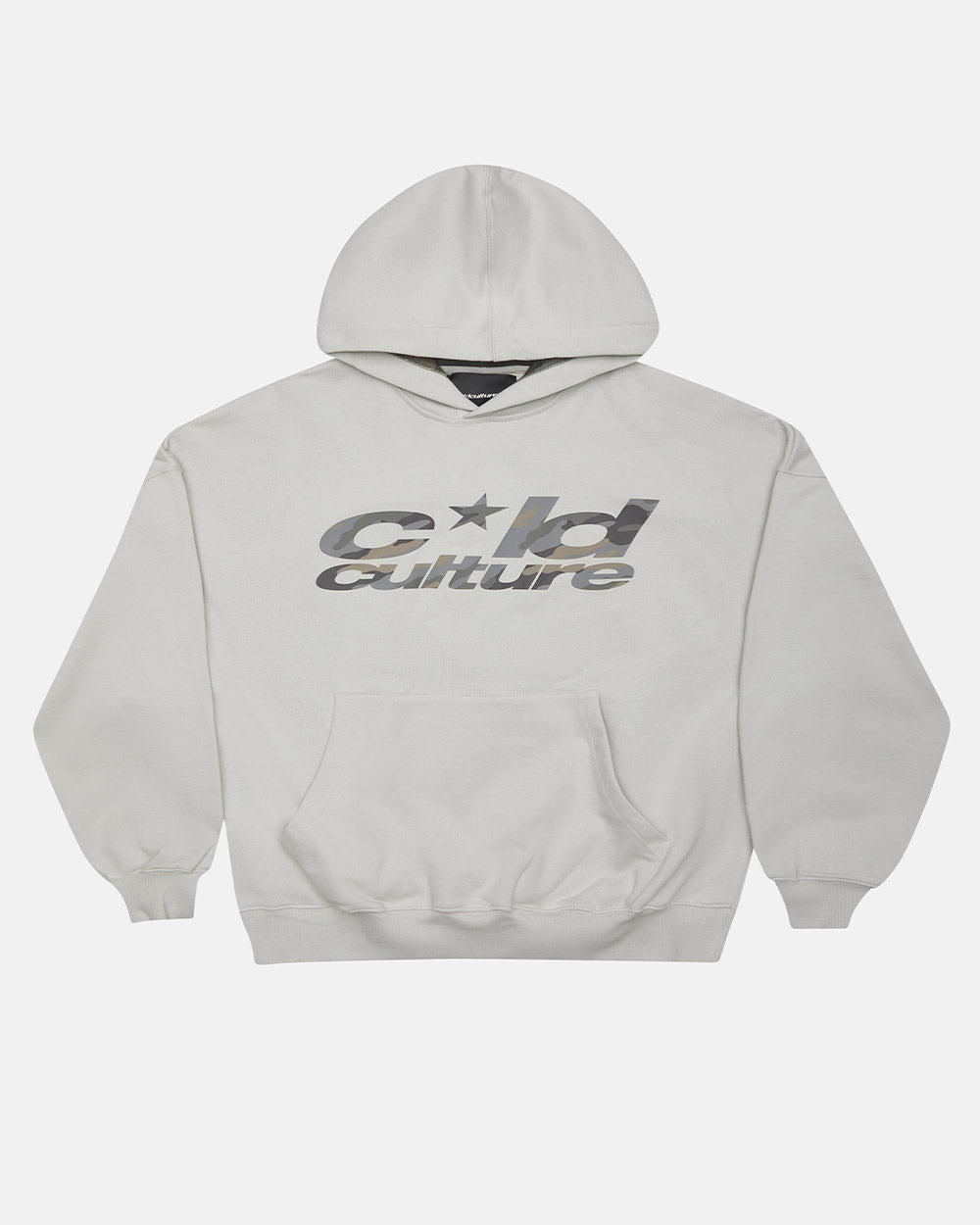 WILD CAMO HOODIE LIGHT GREY - light grey graphic print hoodie, front view - Cold Culture #packshot