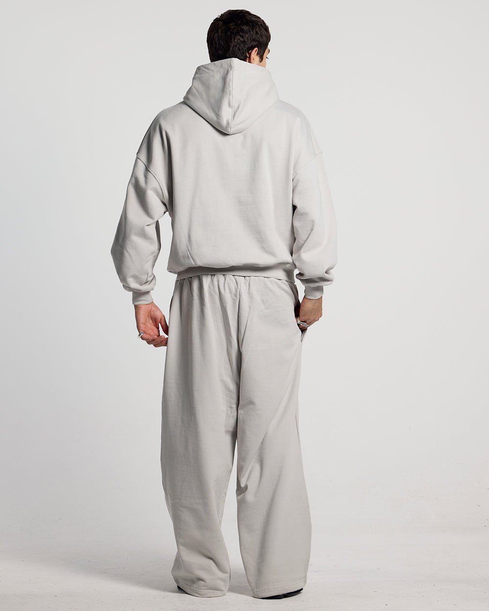 WILD CAMO HOODIE LIGHT GREY - light grey graphic print hoodie, back view on male model - Cold Culture