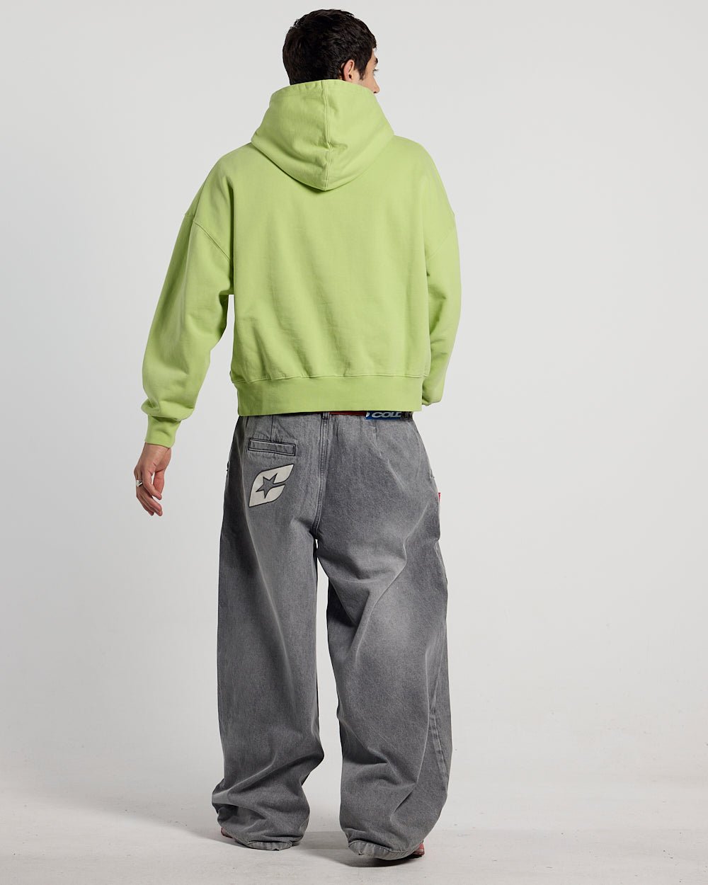 WILD HOODIE GREEN - lime green graphic print hoodie, back view on male model - Cold Culture