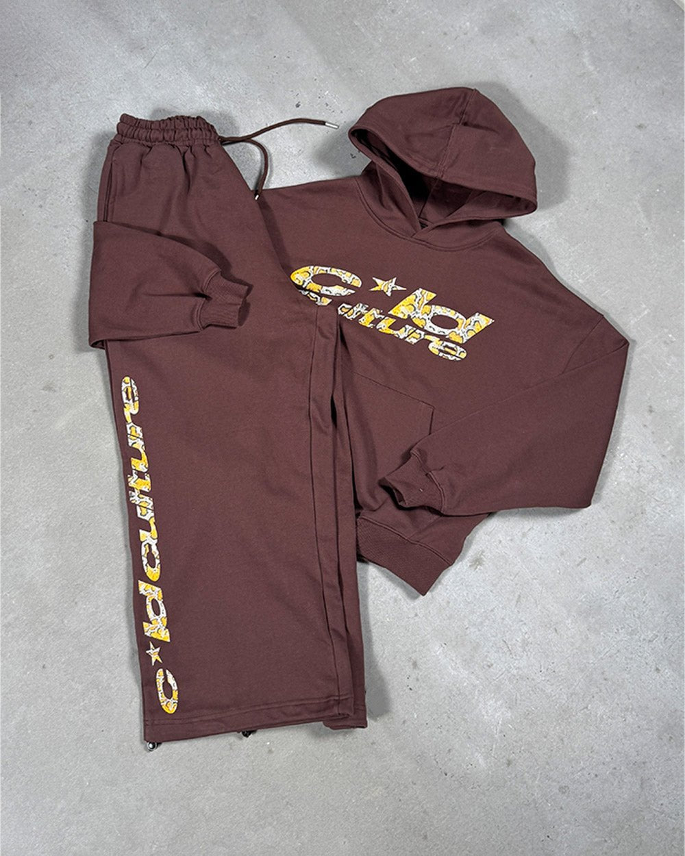 WILD SNAKE HOODIE BROWN - brown graphic print hoodie, flat lay with matching pieces - Cold Culture