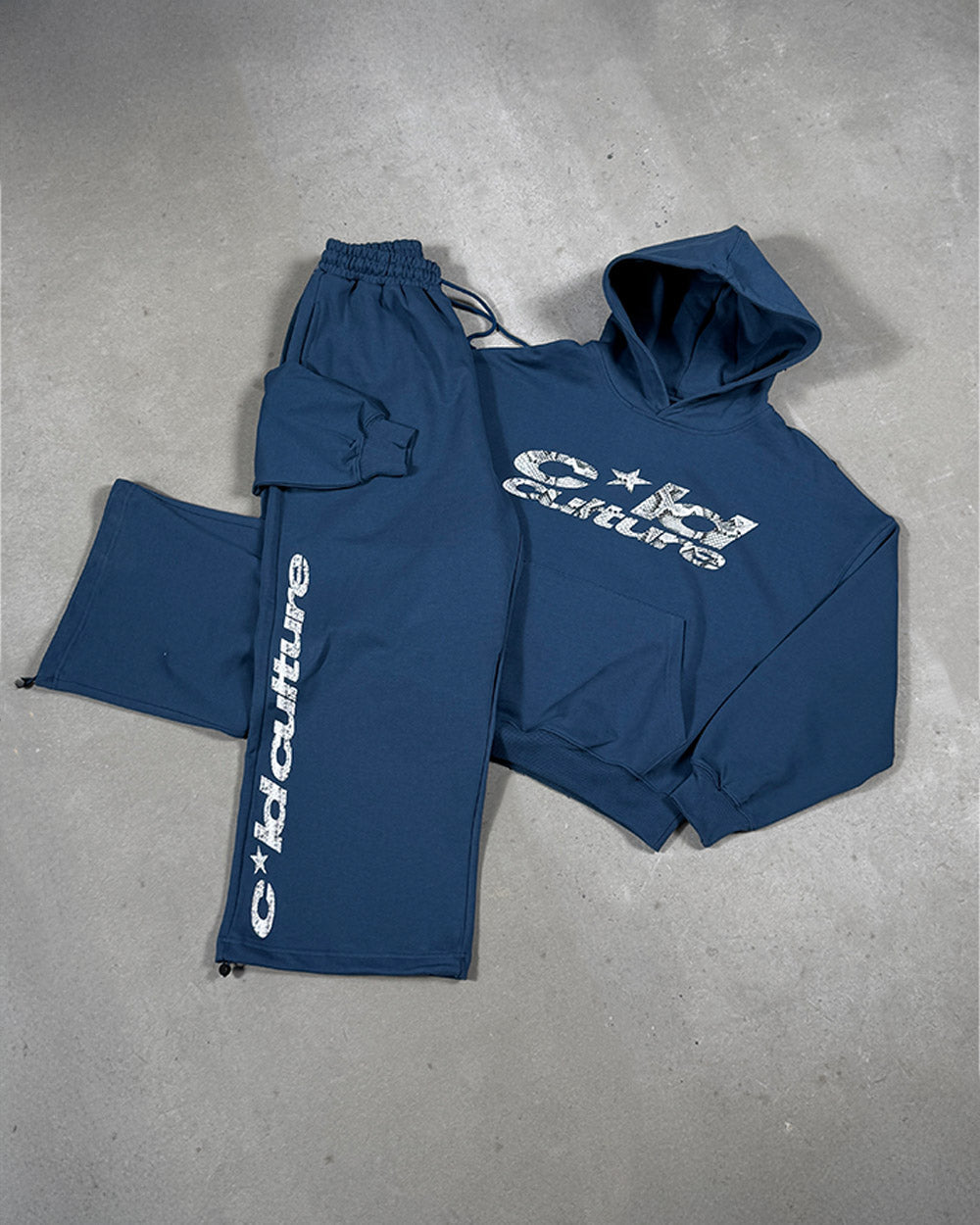 WILD SNAKE HOODIE NAVY BLUE - navy blue graphic print hoodie, flat lay with matching pieces - Cold Culture