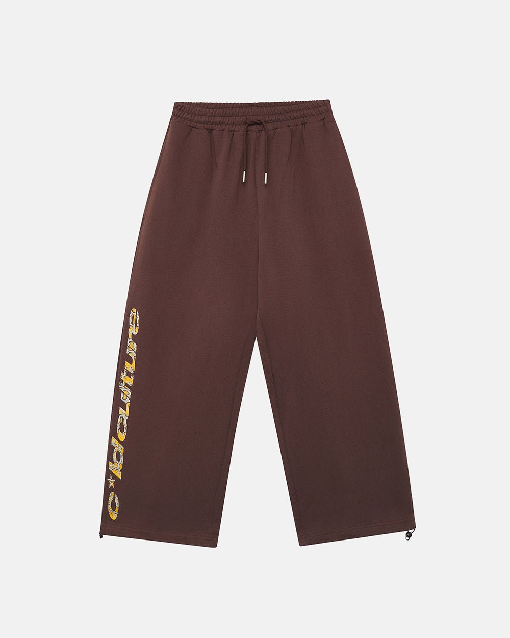 WILD SNAKE SWEATPANTS BROWN - brown baggy sweatpants, front view - Cold Culture #packshot