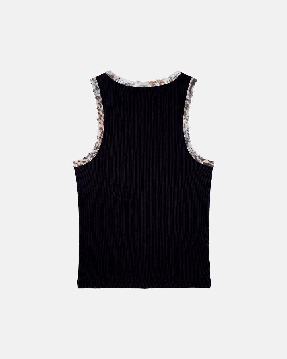 WILD TANK TOP BLACK - black leopard trim tank top, back view - Cold Culture #packshot