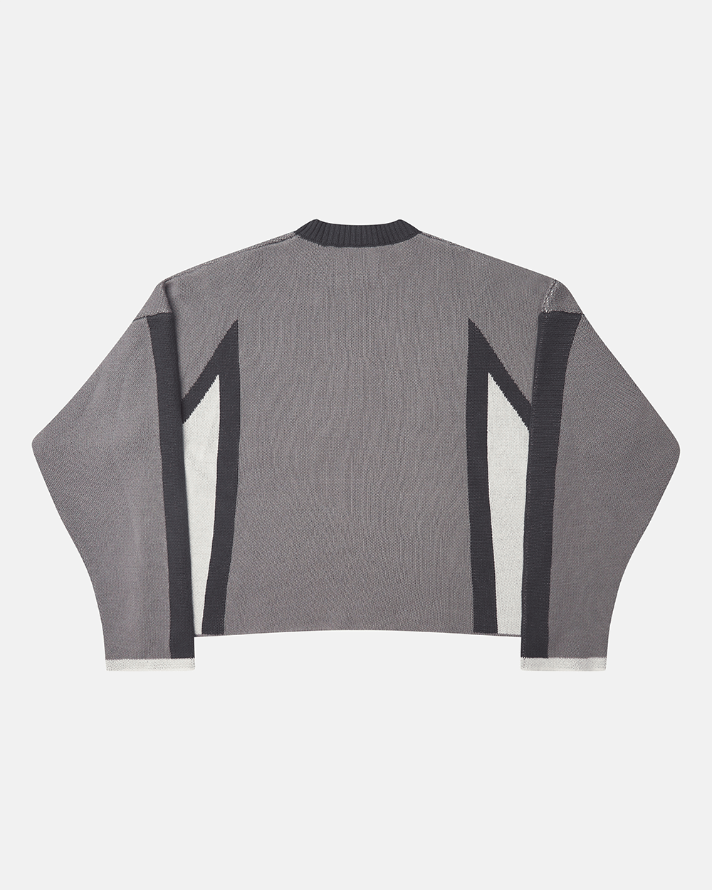 WINNER KNIT GREY, BLACK AND WHITE - grey and black knit sweater, back view - Cold Culture #packshot