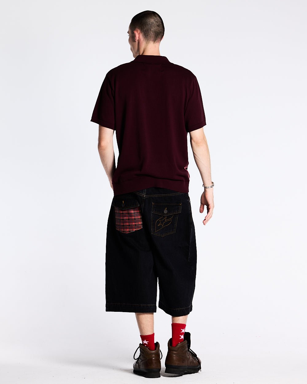 WINNERS V5 POLO RED TARTAN - red tartan knitted polo, back view on male model - Cold Culture #man