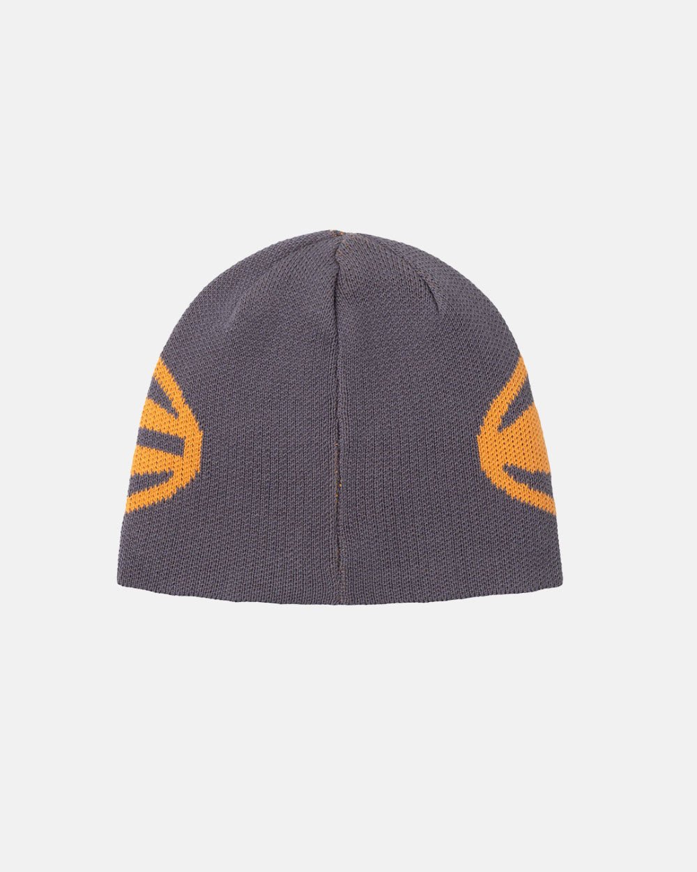 WORK BEANIE DUST GREY - grey striped knit beanie, back view - Cold Culture #packshot