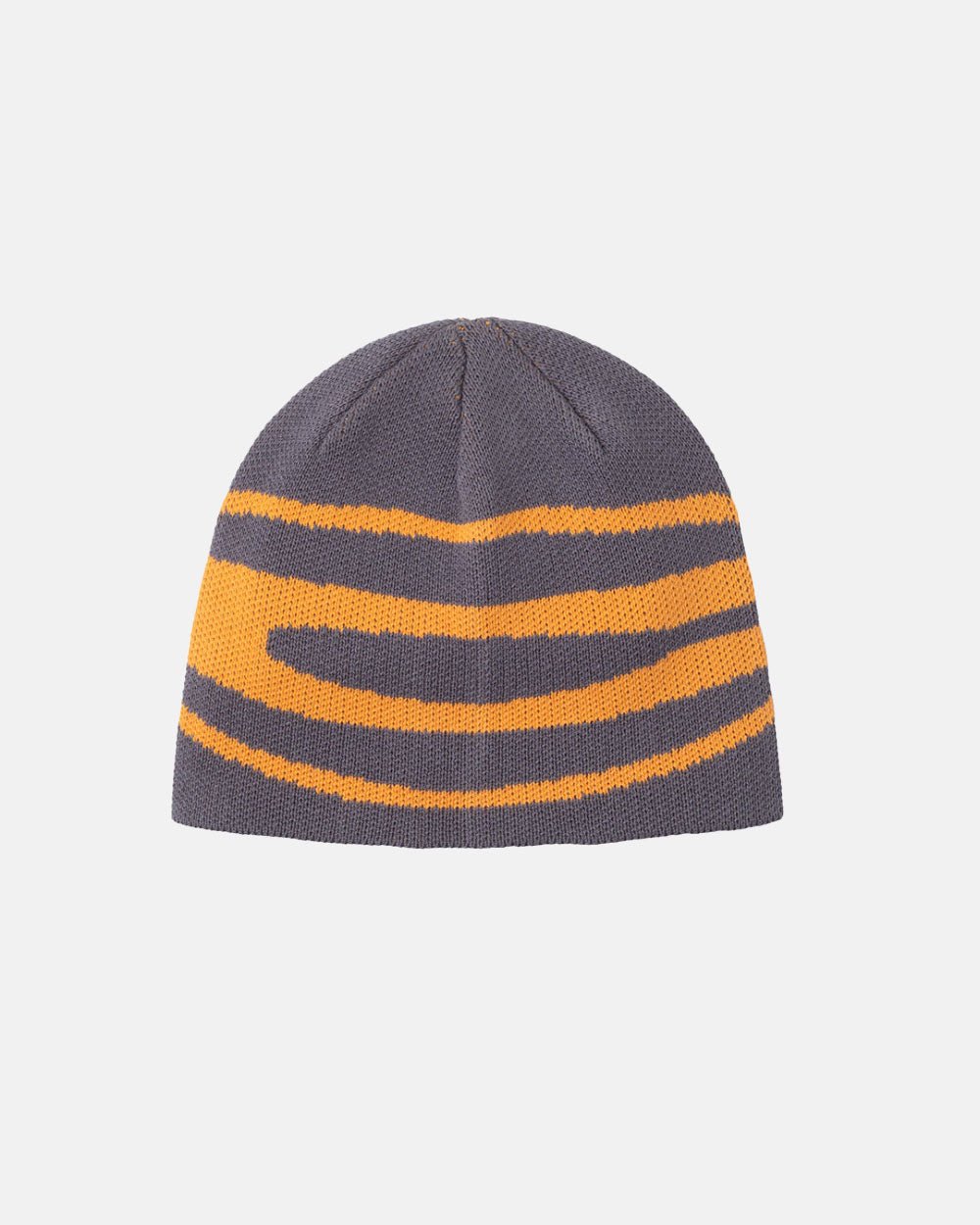 WORK BEANIE DUST GREY - grey striped knit beanie, front view - Cold Culture #packshot