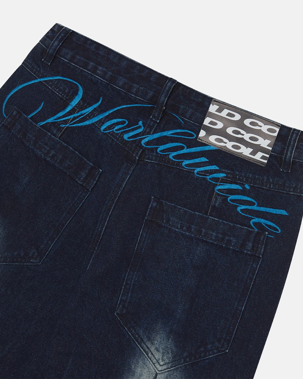 WORLDWIDE V2 PANTS DARK DENIM - dark denim baggy pants, detail close-up - Cold Culture