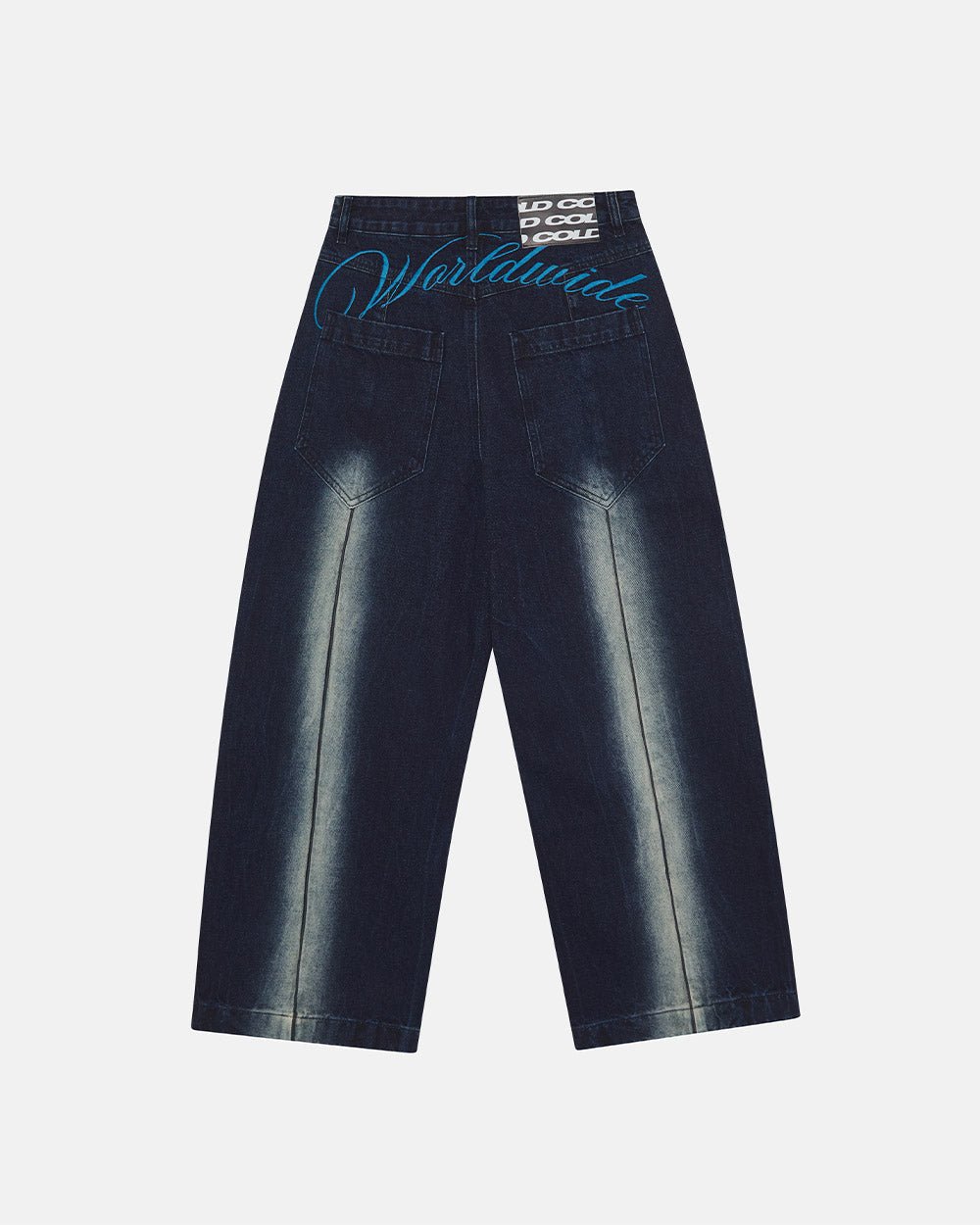 WORLDWIDE V2 PANTS DARK DENIM - dark denim baggy pants, back view - Cold Culture #packshot