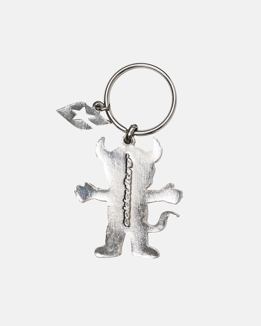X-KEVIL KEYCHAIN - red devil character keychain, back view - Cold Culture #packshot
