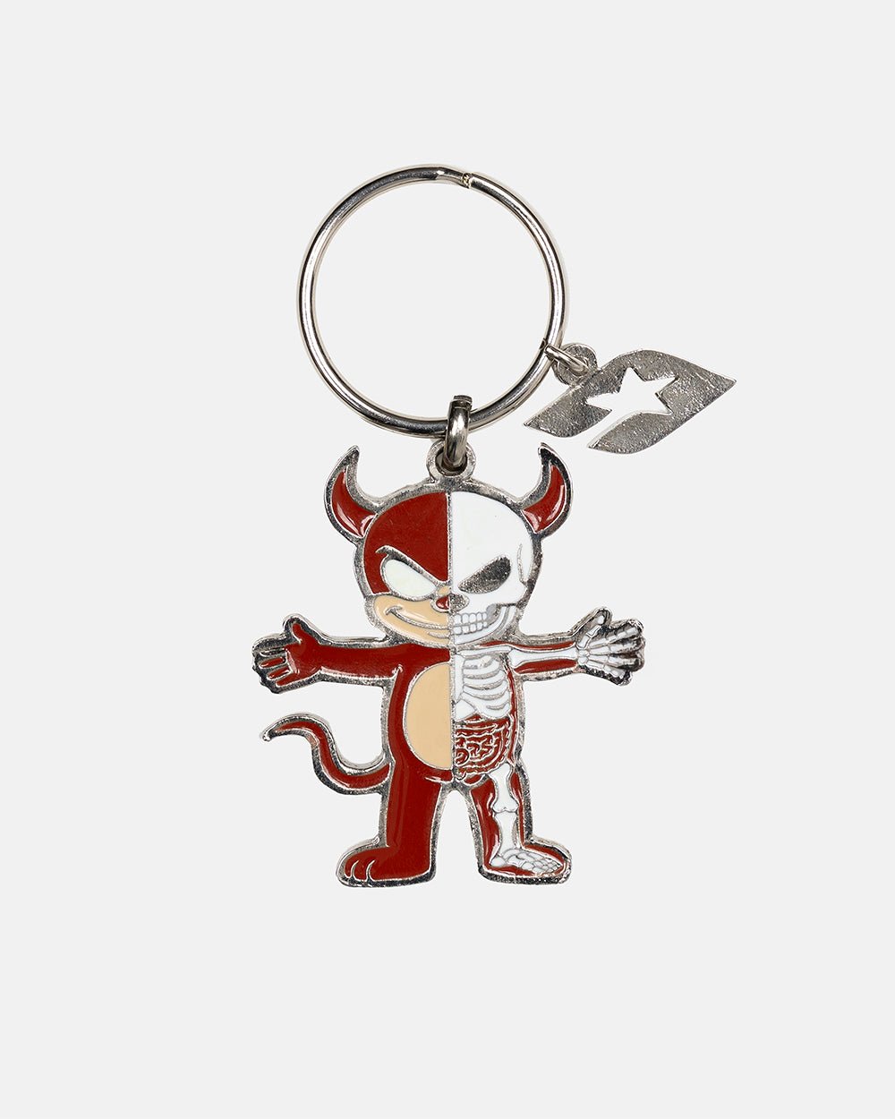 X-KEVIL KEYCHAIN - red devil character keychain, front view - Cold Culture #packshot