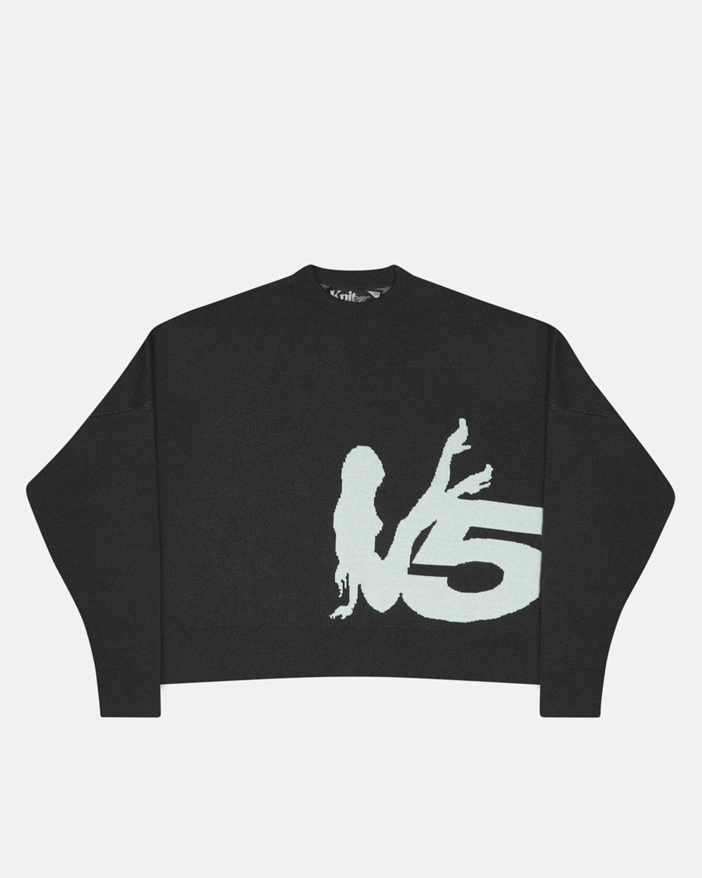 YURE KNIT DARK GREY - dark grey graphic knit sweater, front view - Cold Culture #packshot