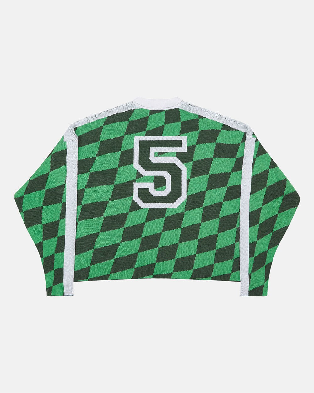 ZAGREB KNIT GREEN - green checkered knit sweater, back view - Cold Culture #packshot