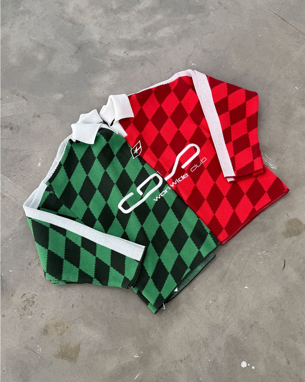 ZAGREB KNIT RED - red checkered knit sweater, flat lay with matching pieces - Cold Culture