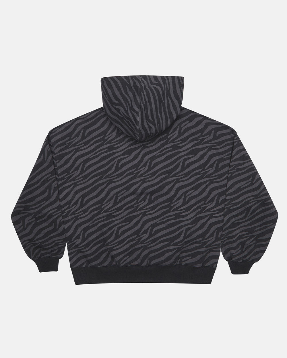 ZEBRA HOODIE BLACK - black zebra print hoodie, back view - Cold Culture #packshot