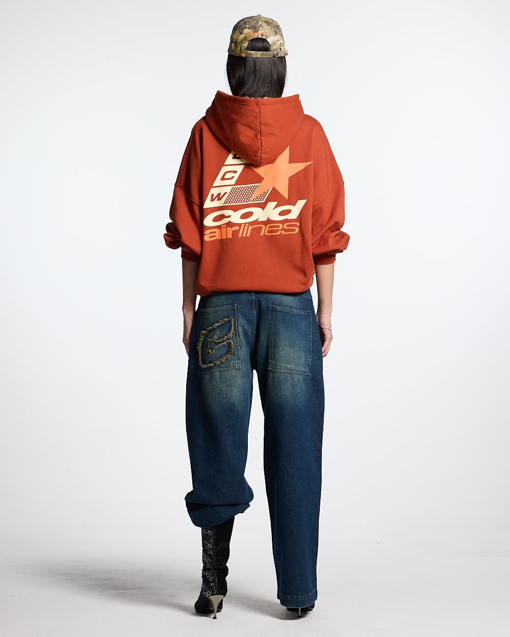 ZENIT PANTS RAW - dark washed denim pants, back view on female model - Cold Culture #woman