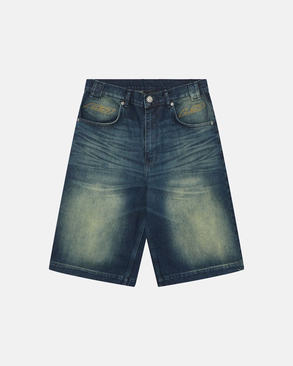 ZENIT SHORTS RAW - dark washed denim shorts, front view - Cold Culture #packshot